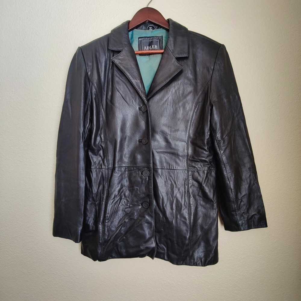 Vintage 90s Adler Black Lambskin Leather Jacket Blazer Lined Minimalist Chic Lrg